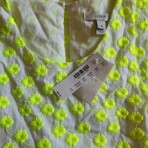 JCREW Embroidered Floral Racer. Sleeveless. Lined.  Neon Yellow. Size 10. NWT